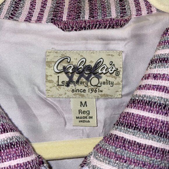 Cabelas Womens Striped Long Sleeve Jacket Medium Purple & Gray Zipper - Picture 2 of 7